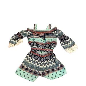 My Michelle Teal and Navy Patterned Romper Girls Size S
